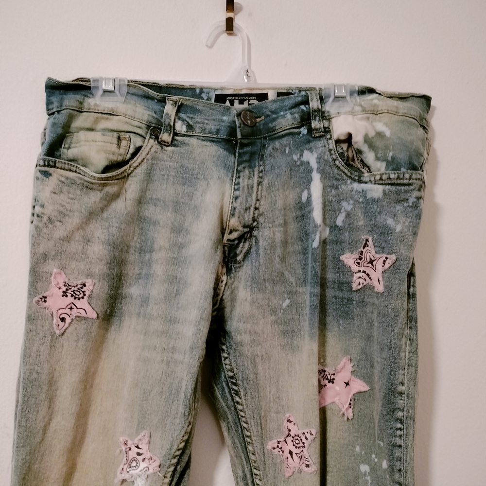 AHP Another Hype Piece Men's Jeans 34 x 32 Distressed 80s Stars Slim A15 - Picture 4 of 9